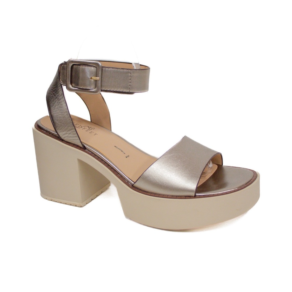 Naked Feet Iconoclast Silver Leather Platform Block Heel Sandals 8.5M